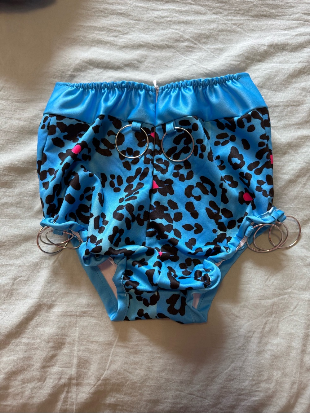 NWOT Handmade Rave Outfit Blue Leopard-Print Strappy Set with Ring Details - Picture 5 of 8
